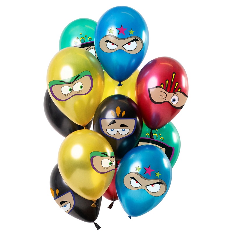 12 latex balloons superheroes colorful metallic colors