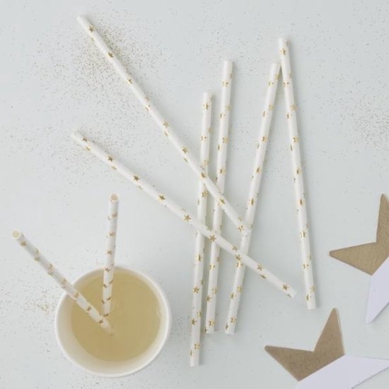 25 golden metallic magic star straws 19.5cm