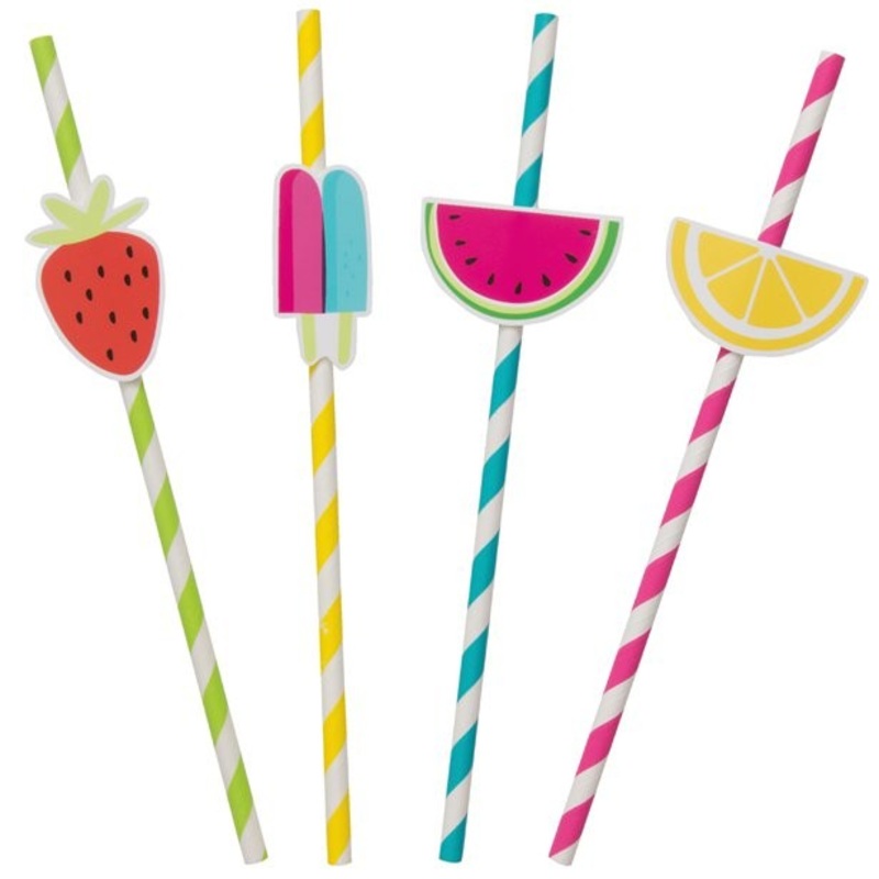 8 fruit cocktail paper straws 21cm