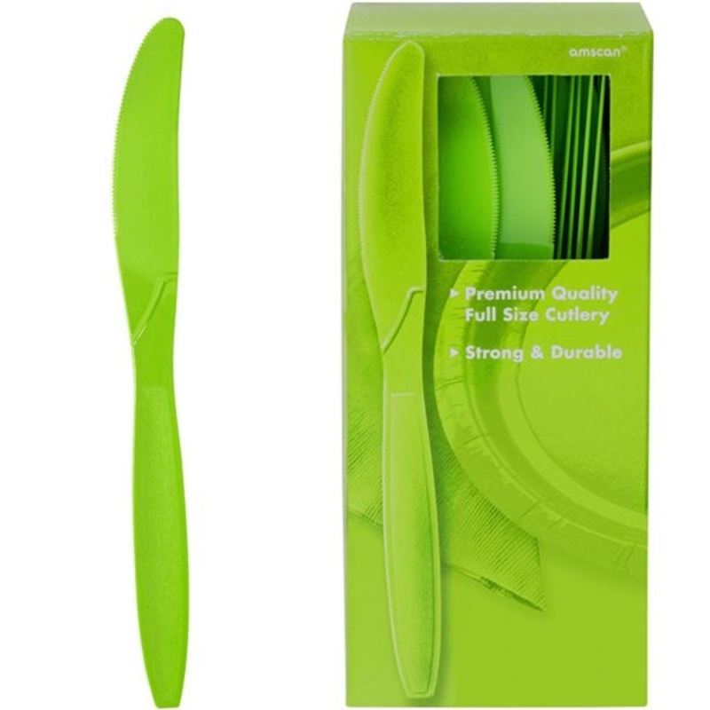 Lime green plastic knife set 17cm