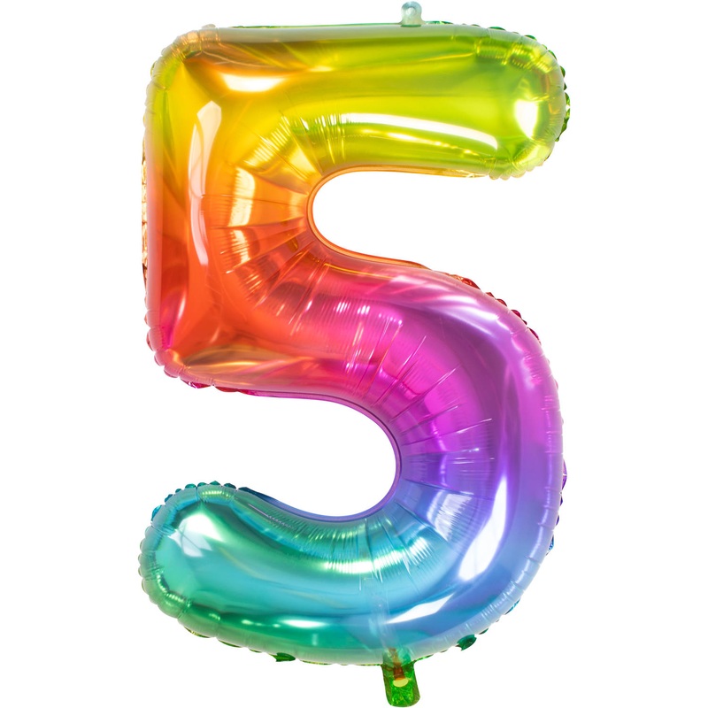 Number 5 Super Rainbow Foil Balloon 86cm