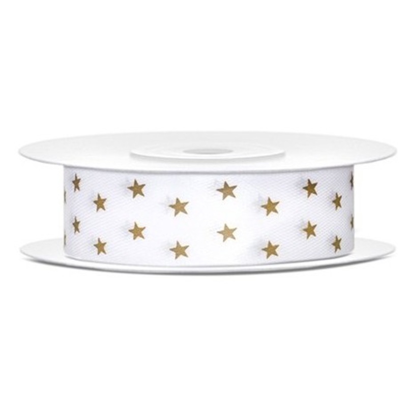 Satin Gift Ribbon Golden Stars 10m
