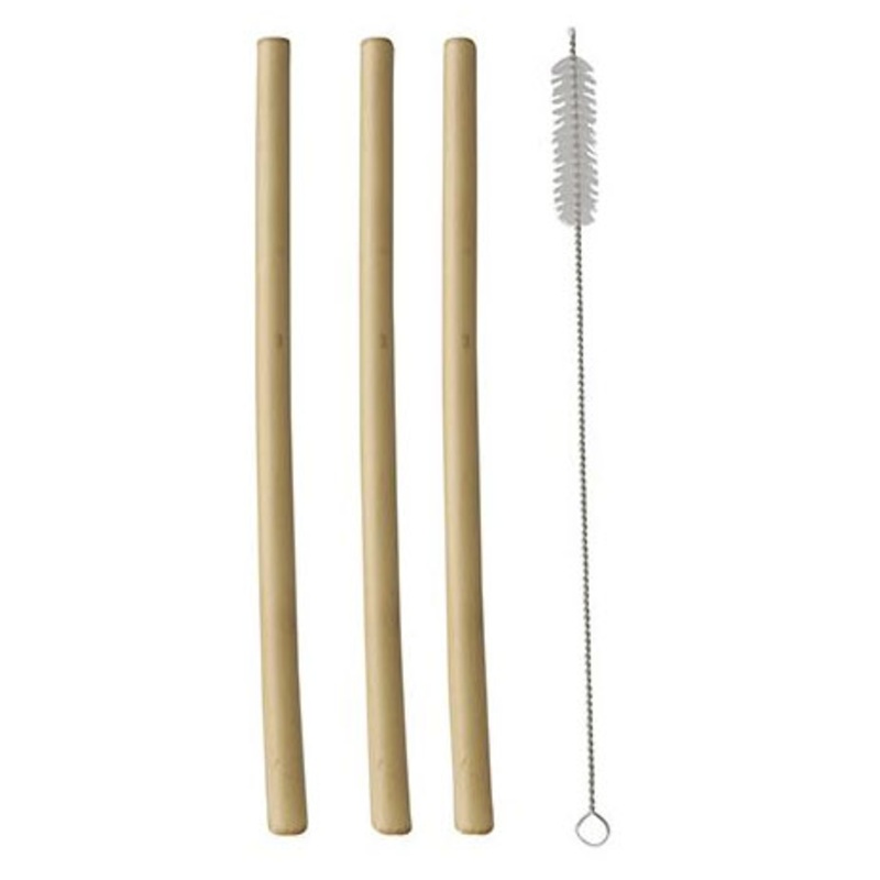 12 bamboo straws with brush 23cm