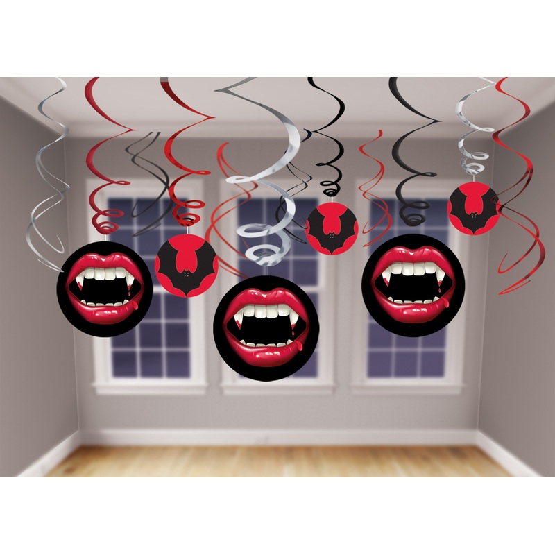12 Vampire Themed Hanging Spirals 61cm