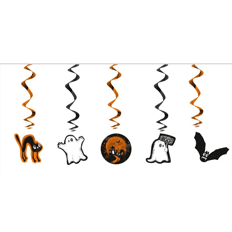 5 Halloween fright spiral hangers 60cm