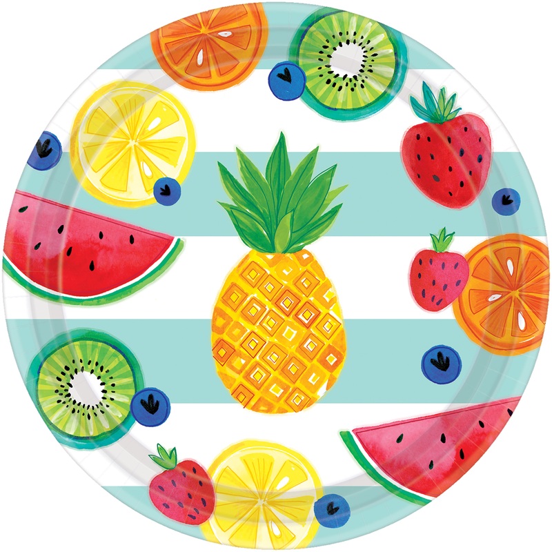 8 tutti frutti paper plates 26cm