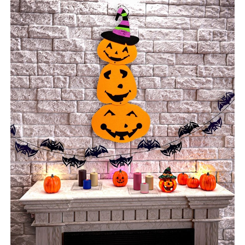 Halloween pumpkin trio with hat 60 cm