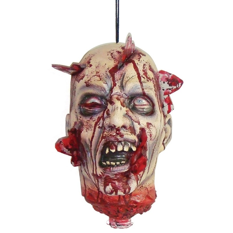 Hanging head with broken glass
