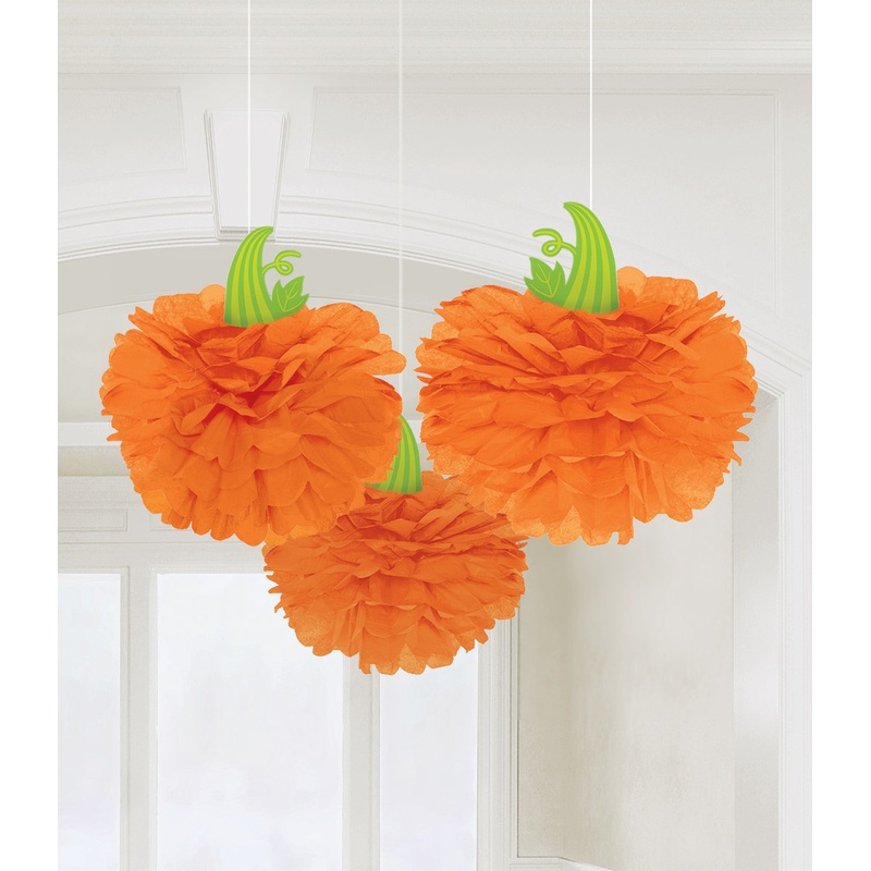 3 Pumpkin Pom-pom Decorations