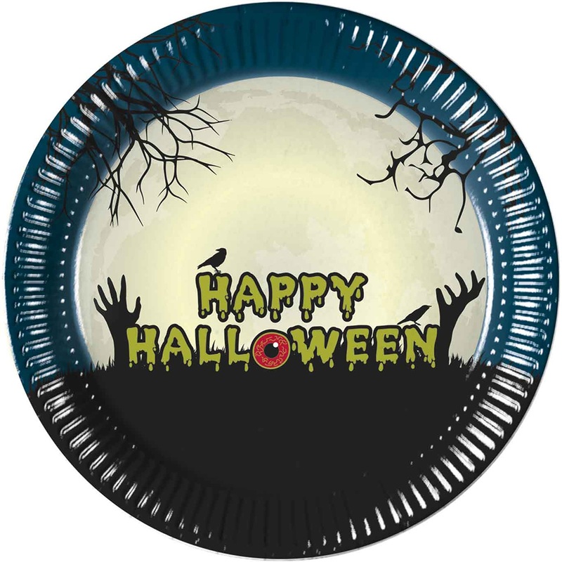 8 Halloween Scary Moon Paper Plates 23cm