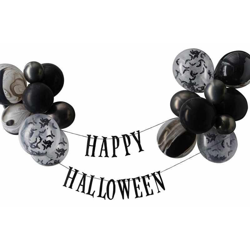 Bunting Happy halloween with balloons in black and white
