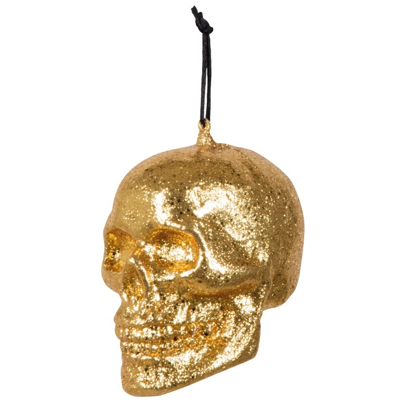Golden deluxe glitter skull to hang up 10 x 8cm