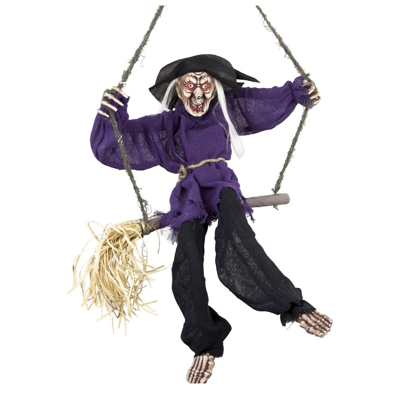 Movable witch on broomstick with sound