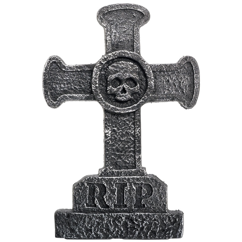 Creepy tombstone cross with skull