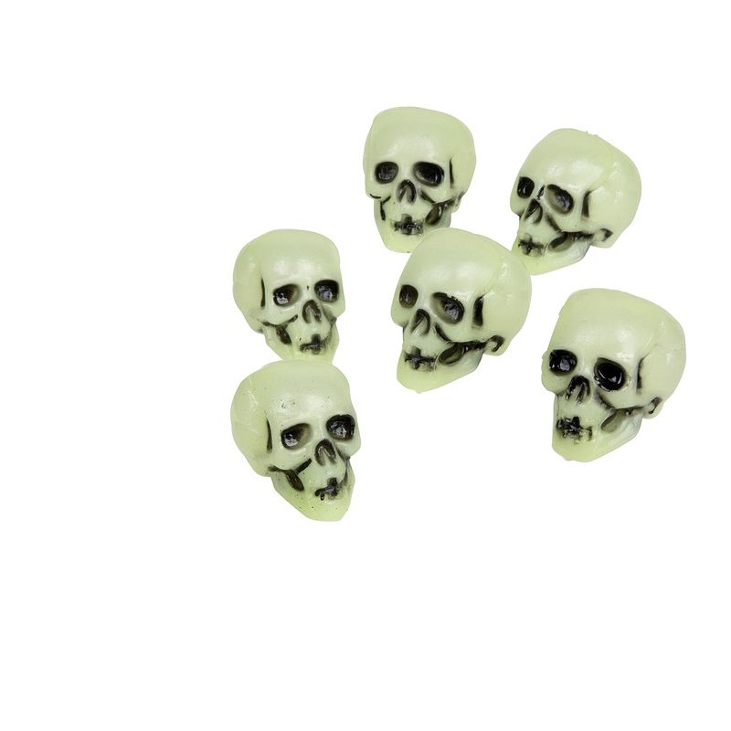 Happy Halloween Glow In The Dark skulls 4cm 6-pack
