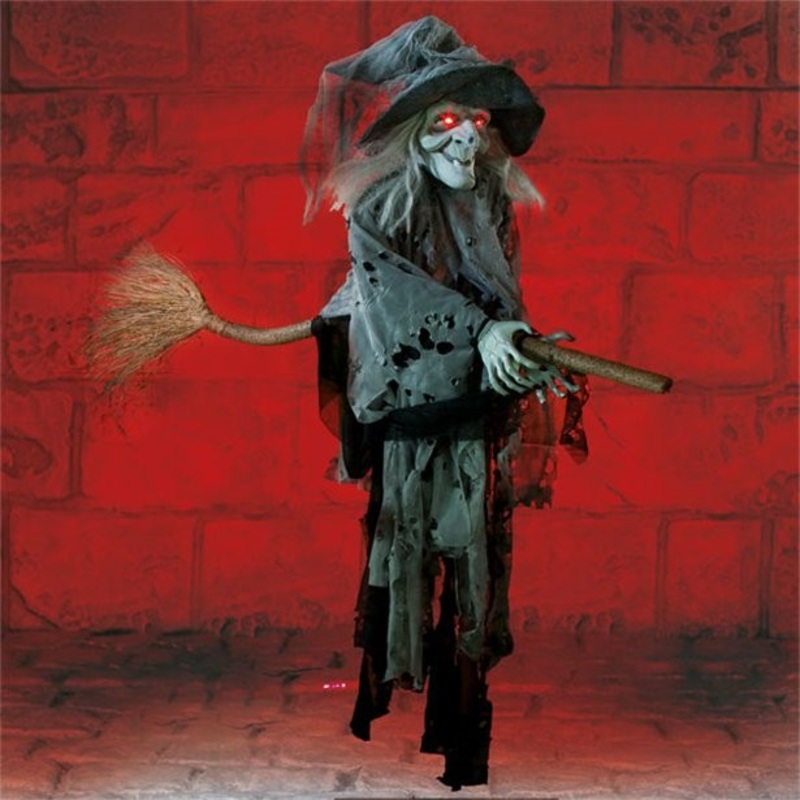Scary witch on broom animated 1m