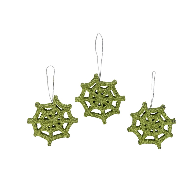 Happy Halloween glitter spider web 6.5x6.5x0.8cm set of 3