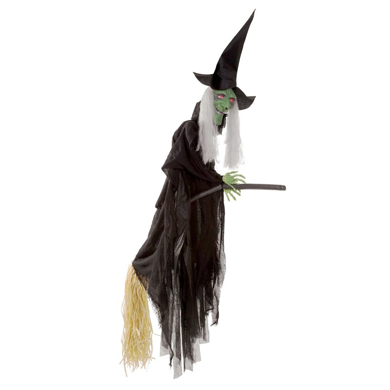 Movable witch on broom with light & sound 180cm