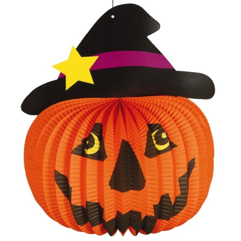 Pumpkin with witch hat lantern 28cm