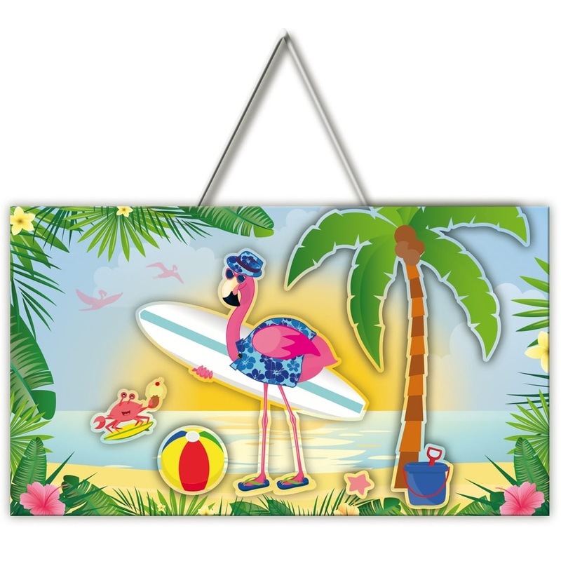 Surfer Flamingo 3D Door Sign