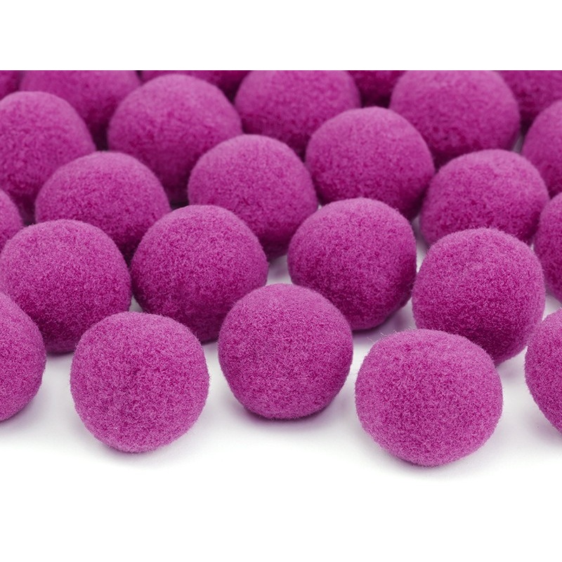 20 plush pompoms dark pink 2cm