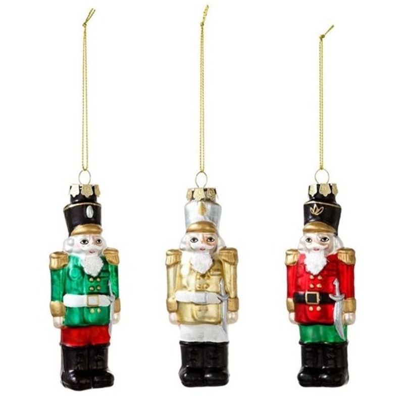 3 glass nutcrackers Christmas tree hangers