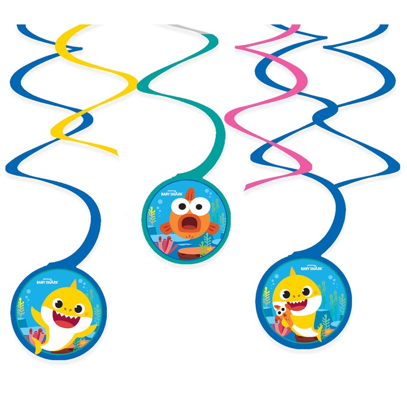 6 Baby Shark Family spiral hangers