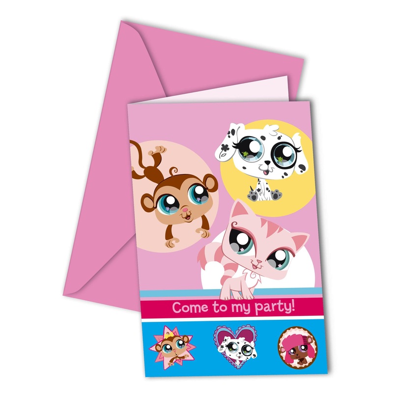 6 Littlest Pet Shop Love of animals invitation cards 14 x 9cm