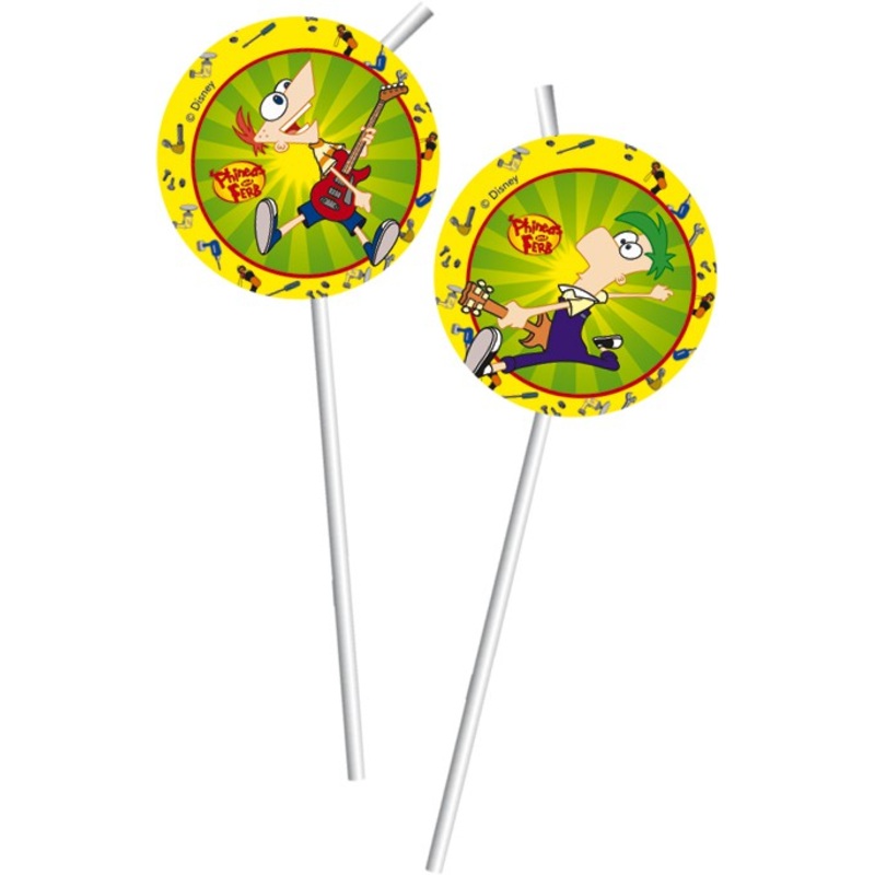 6 Phineas And Ferb Flexi Straws 24cm