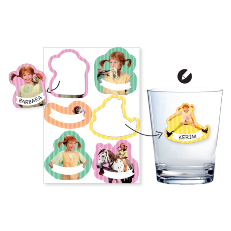 6 Pippi Longstocking name stickers
