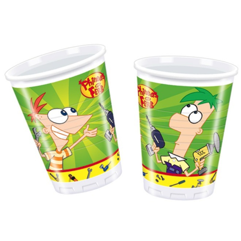 Phineas and Ferb party alarm plastic cups 10-pack