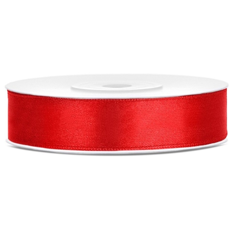 25m satin gift ribbon red 12mm wide