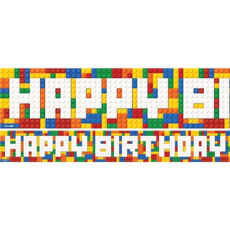3 building blocks party birthday banner 1m