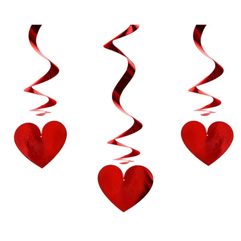 3 metallic heart spiral hangers 60cm