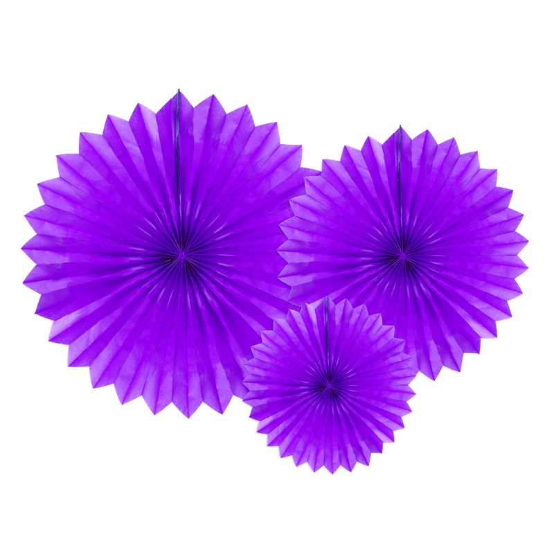 3 paper rosettes party star dark purple