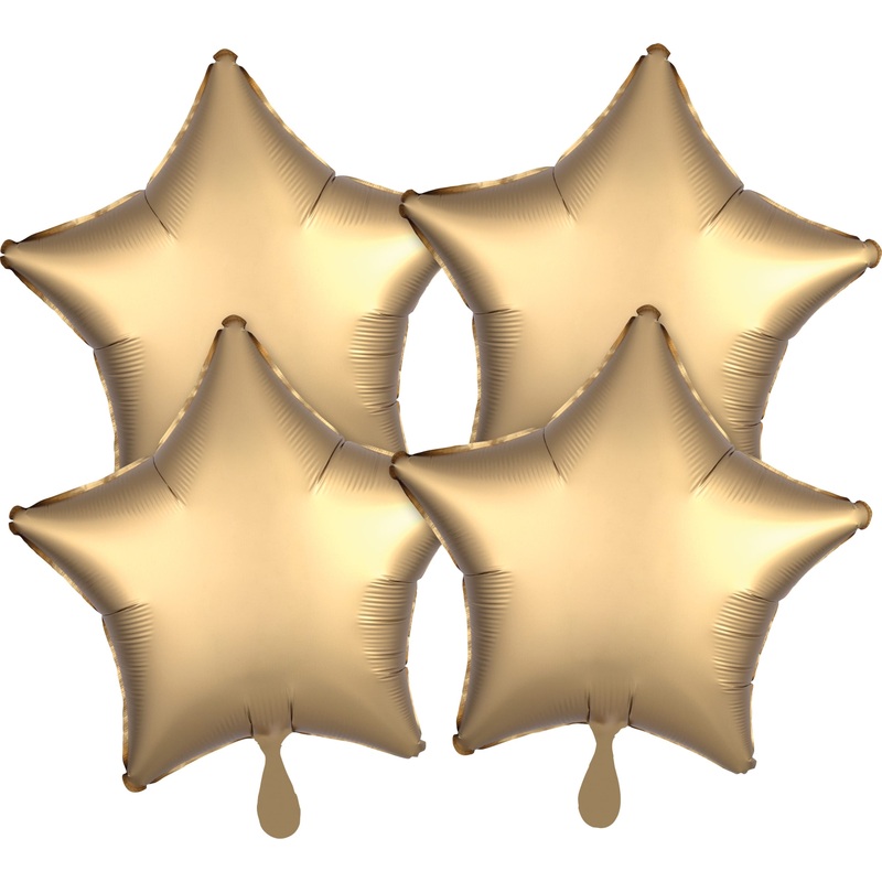 4 golden satin star balloons