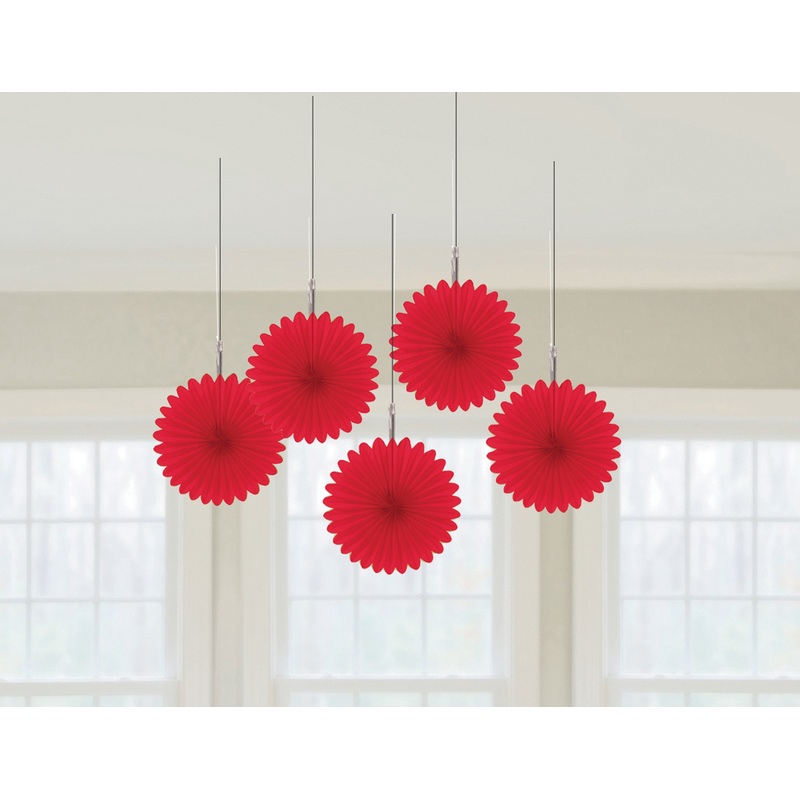 5 red paper rosettes Juliane 15cm