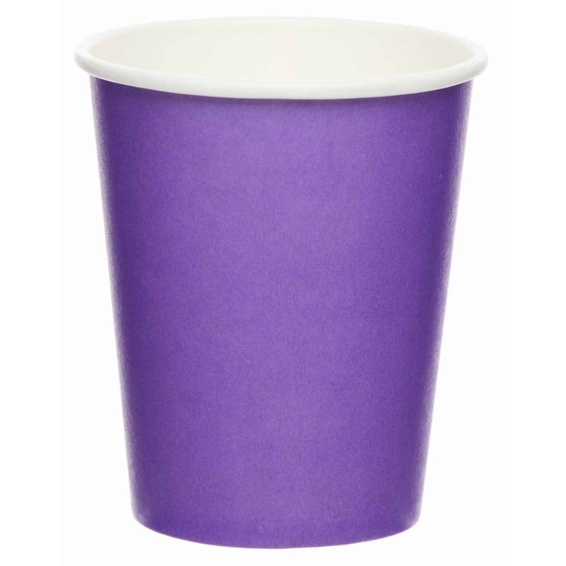 8 purple paper cups 227ml