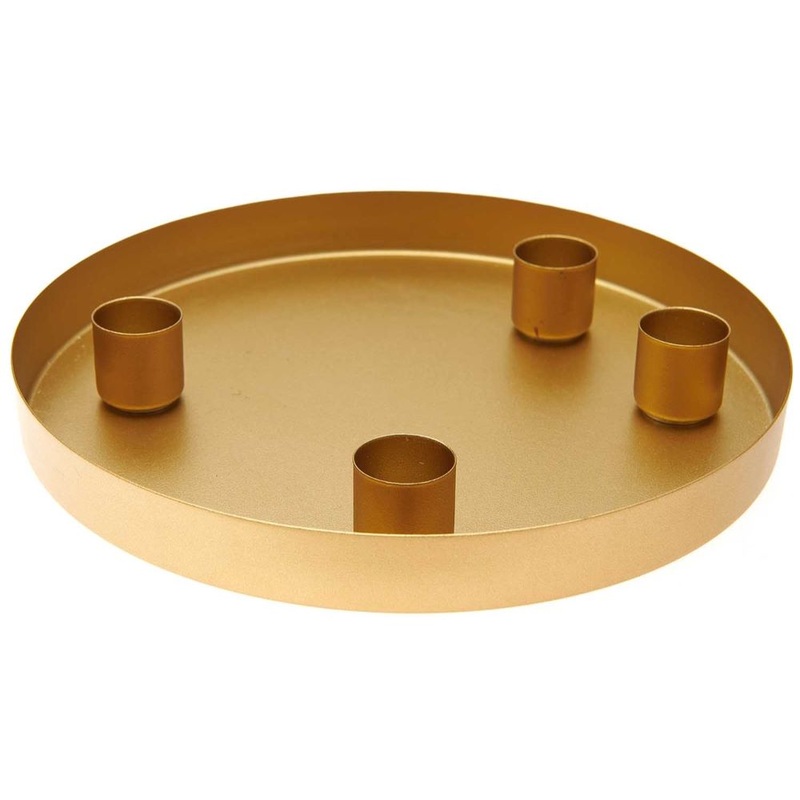 Golden metal tray with magnetic candle holders 20cm