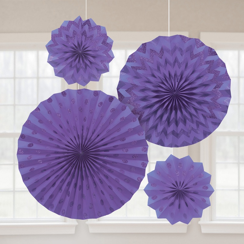 Set of 4 glitter paper rosettes purple