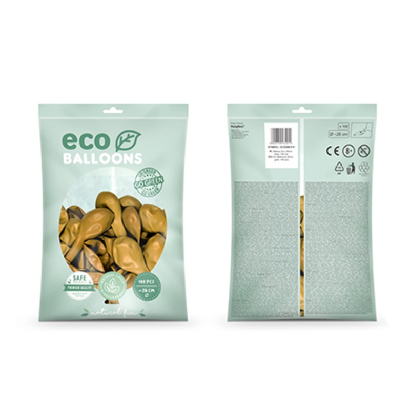 100 Eco Metallic Balloons Gold 26cm