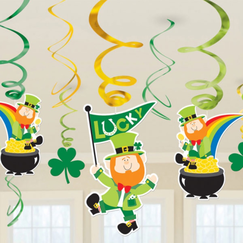12 St. Patrick Leprechaun spiral hangers 25cm