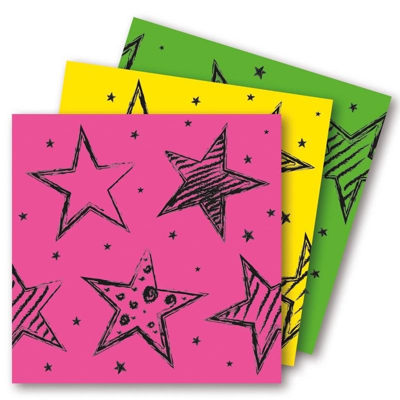 16 neon star napkins 33cm