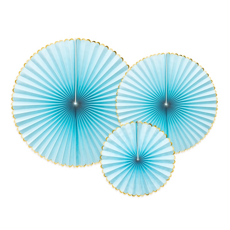 3 candy party paper rosettes pastel blue