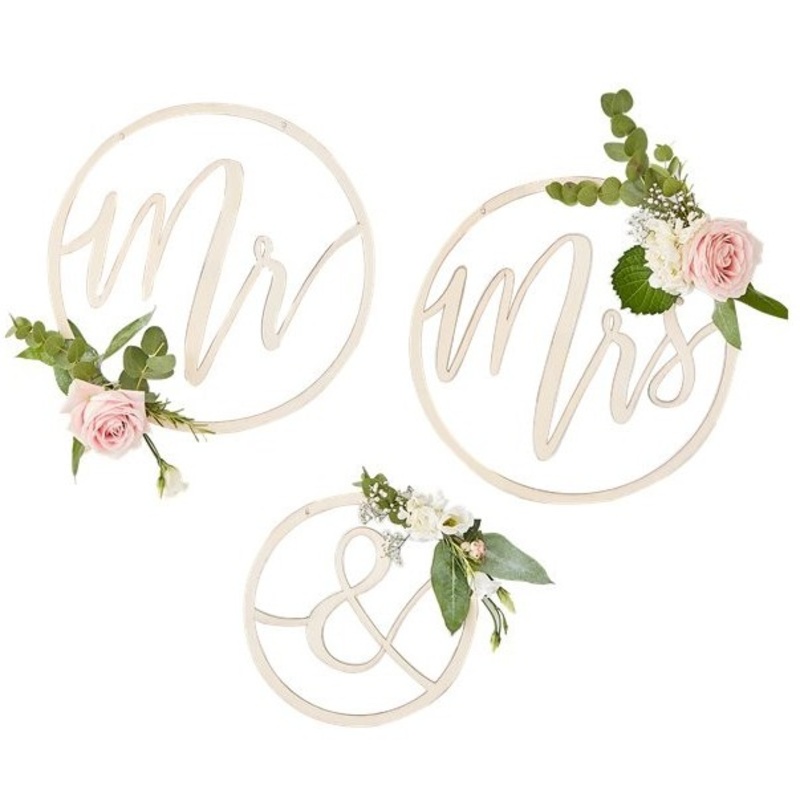 3 decorative wooden Mr & Mrs hooks