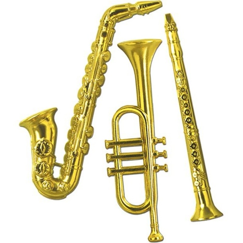 3 golden decorative musical instruments