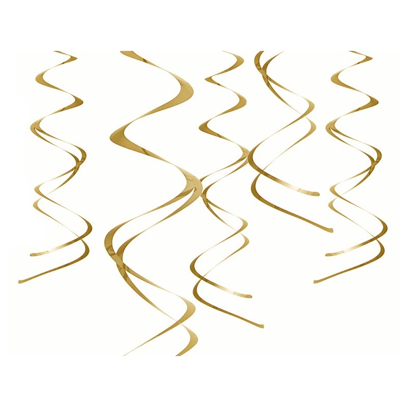 5 Spiral Hanging Decorations Gold Metallic 60cm