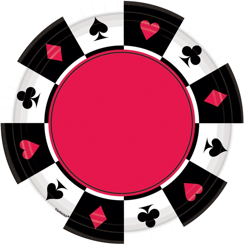8 Casino Poker Round Paper Plates 25.4cm
