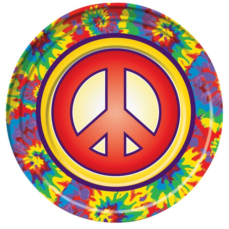 8 Hippie Party Peace paper plates 23cm