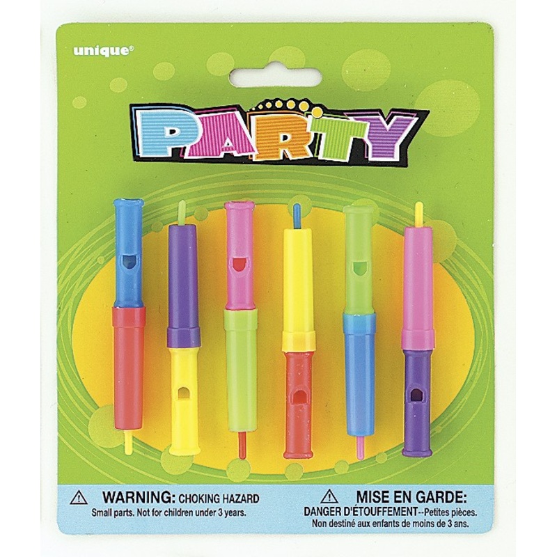 Colorful whistles extra long 6 pieces